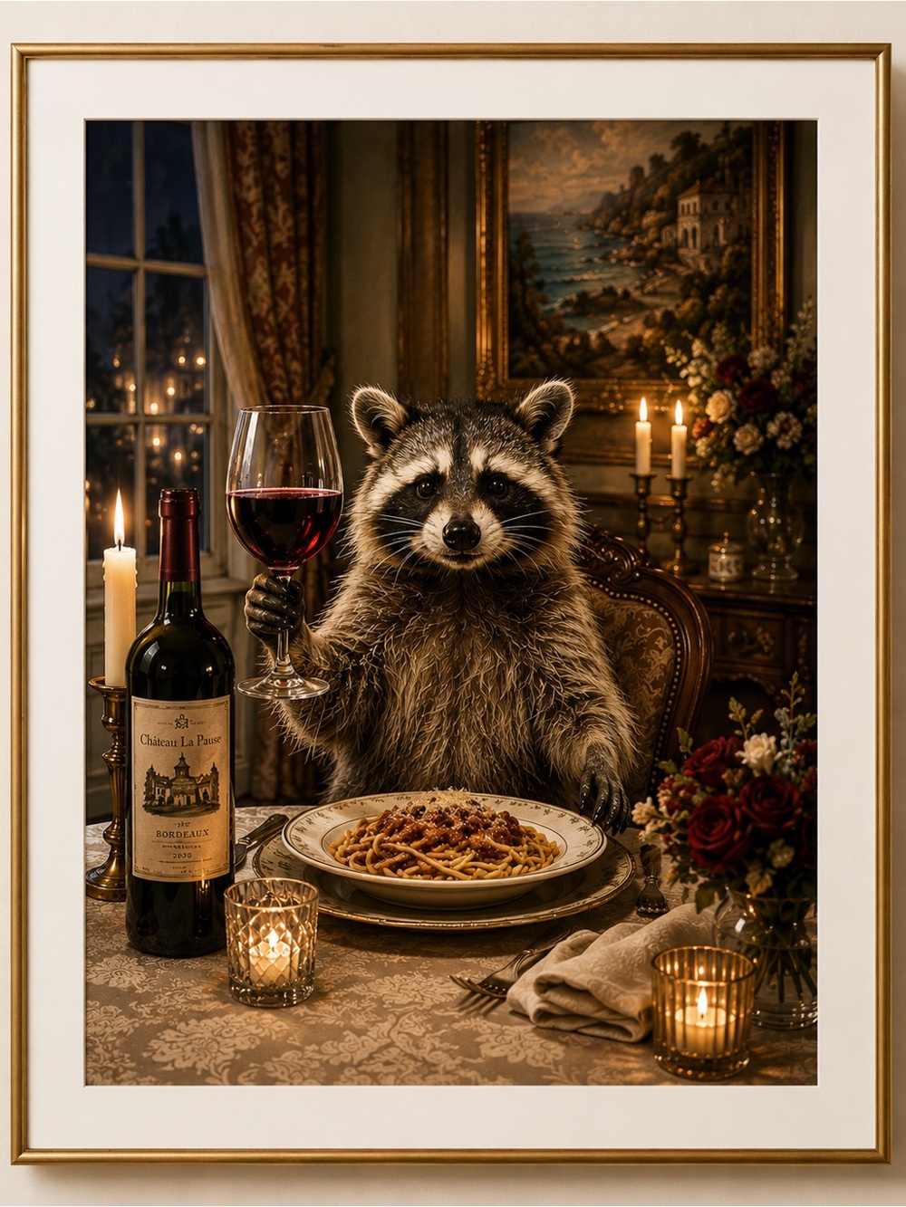 Raccoon Dining Art Print - Unframed Digital file
